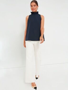 Tuckernuck Navy Ruffle High-Neck Sleeveless Top